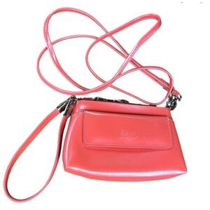 Beijo Patent Coral Mini Purse with Crossbody Strap and Wristlet Strap Detachable
